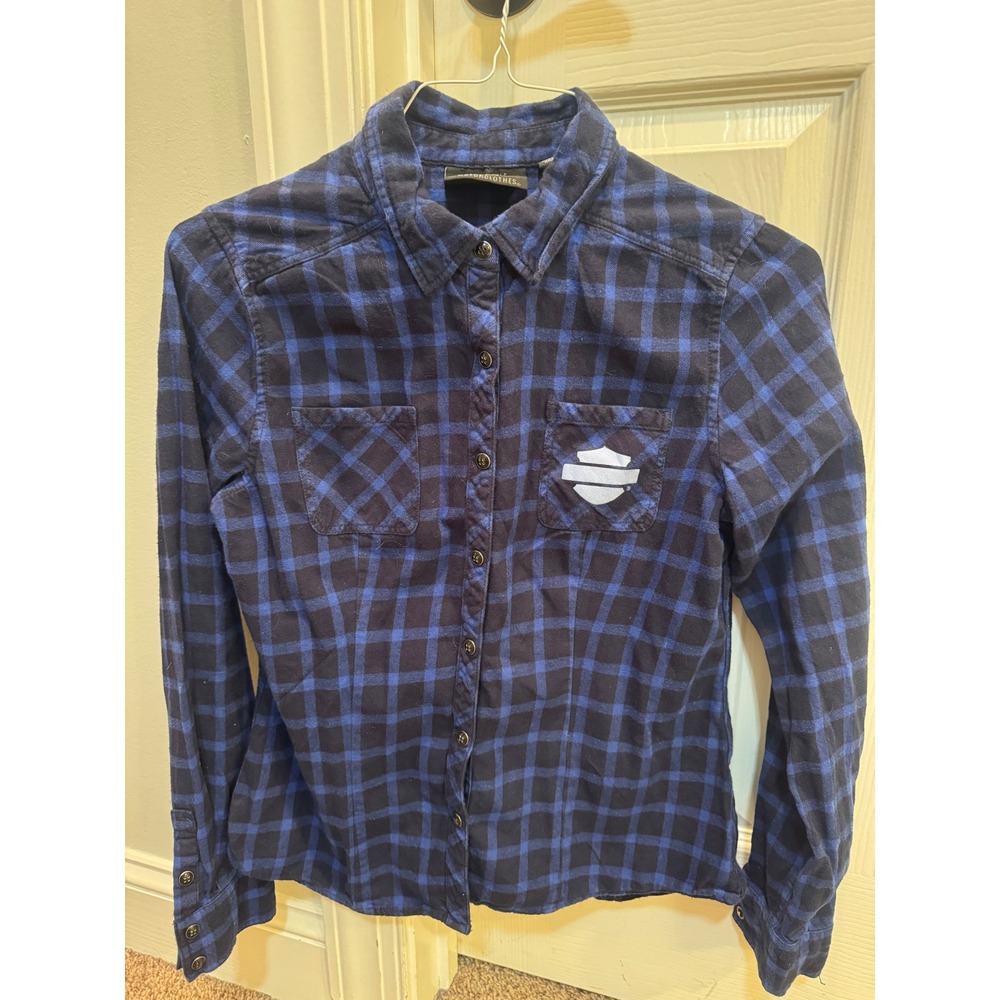 Harley-Davidson Genuine MotorClothes Women's Blue Black Plaid Flannel Medium‎